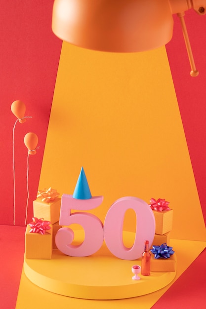 Arreglo de 50 cumpleaños con decoraciones festivas