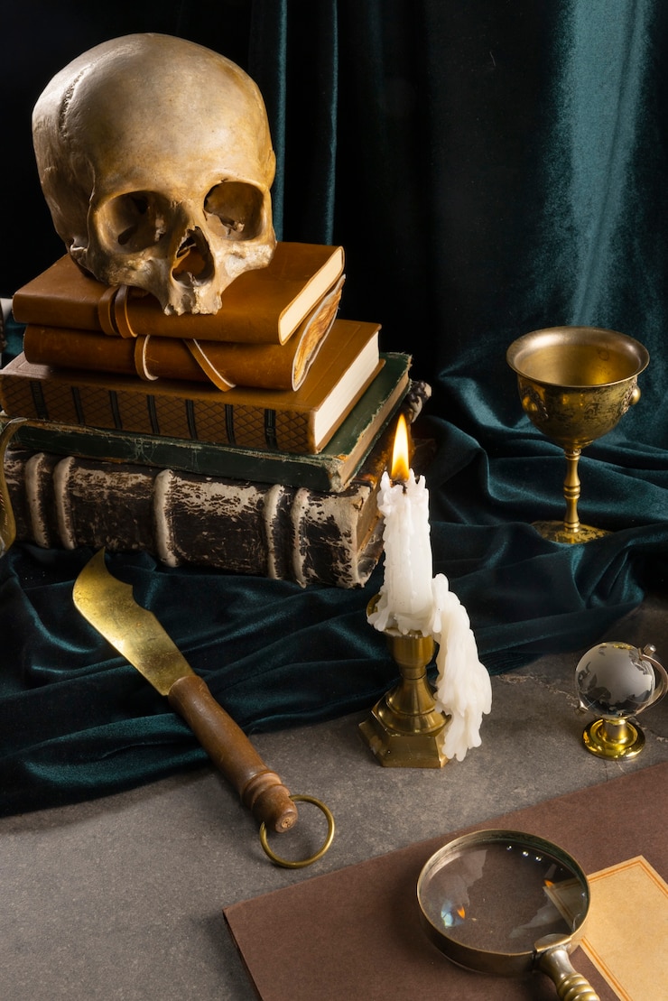 Foto gratuito arreglo de artefactos piratas naturaleza muerta