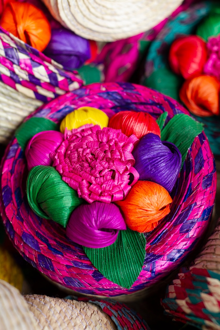 Foto gratuito arreglo de artículos de colores de alto ángulo