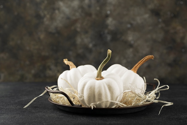 Foto gratuita arreglo de calabazas blancas de alto ángulo