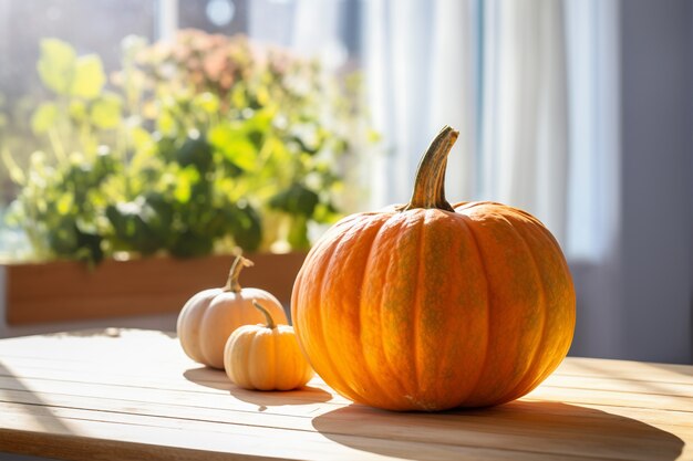 Arreglo de calabazas crudas en el interior