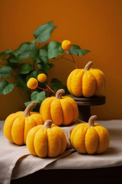 Foto gratuita arreglo de calabazas de fieltro de aguja