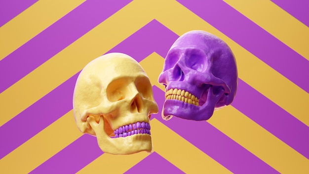 Arreglo de calaveras de colores en estudio