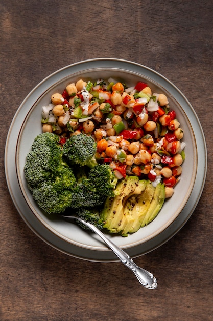 Arreglo de comida alta en proteínas de vista superior