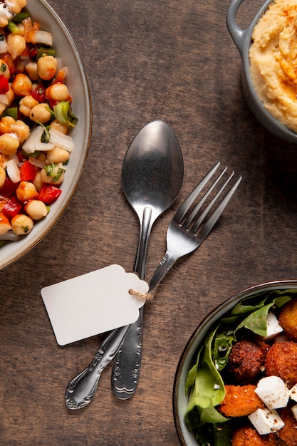 Arreglo de comida alta en proteínas de vista superior