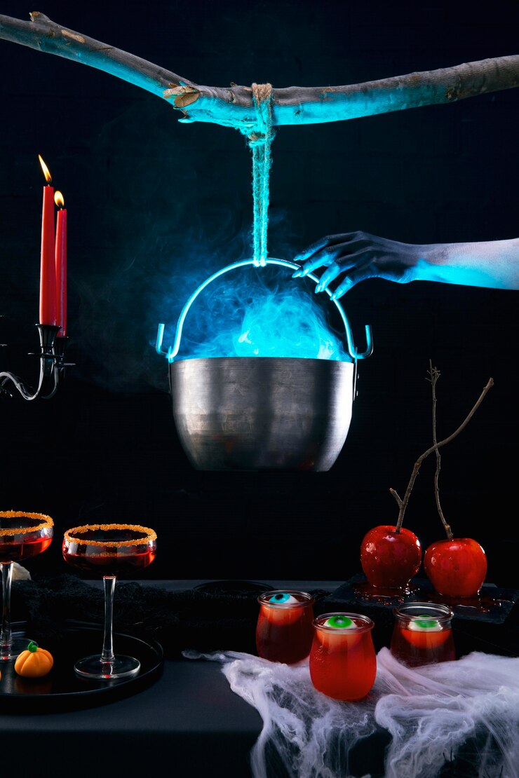 Foto gratuito arreglo de comida para la fiesta de halloween