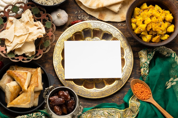 Foto gratuito arreglo de comida india con sari