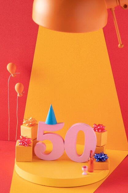 Arreglo de cumpleaños 50 con decoraciones festivas