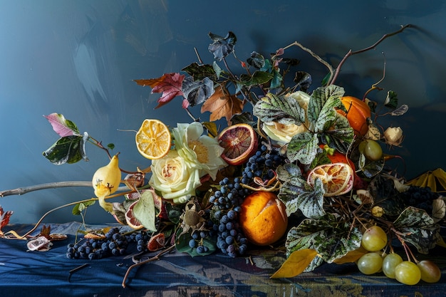 Foto gratuita arreglo decorativo con frutas secas y flores