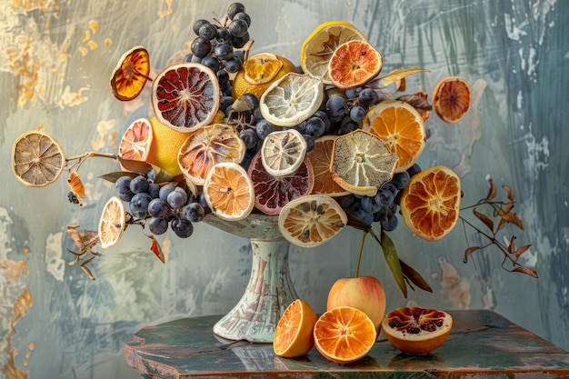 Foto gratuita arreglo decorativo con frutas secas y flores