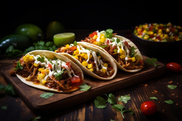 Arreglo de deliciosos tacos de alto ángulo