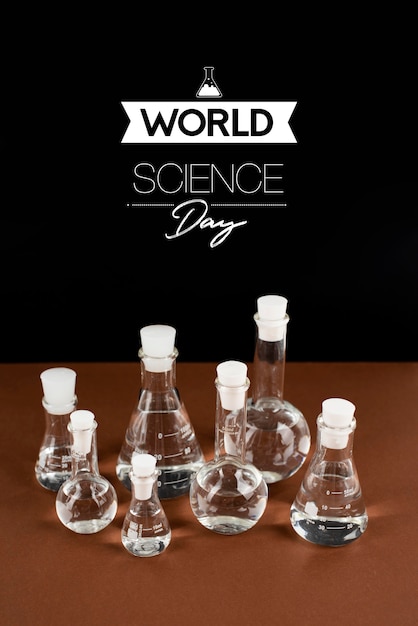 Foto gratuita arreglo del día mundial de la ciencia con tubos de química.