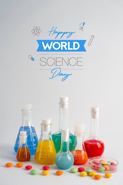 Foto gratuita arreglo del día mundial de la ciencia con tubos de química.