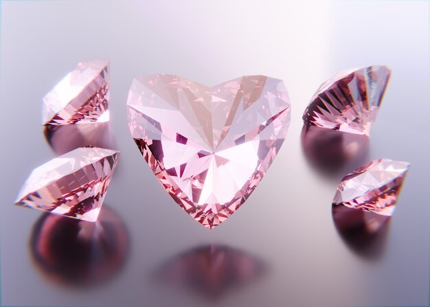 Arreglo de diamantes rosas en forma de corazón