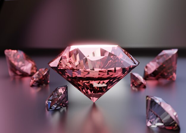 Arreglo de diamantes sobre fondo rosa.