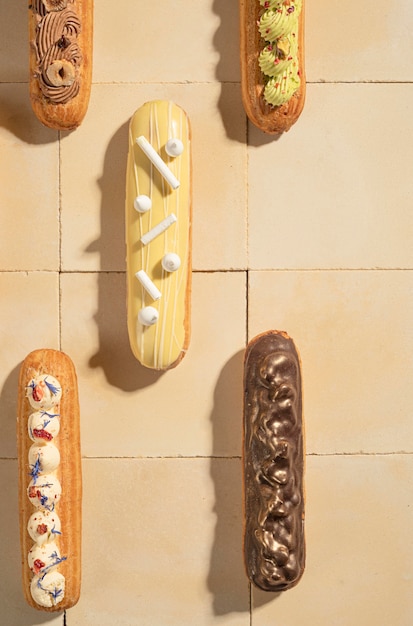 Arreglo de Eclairs en plano