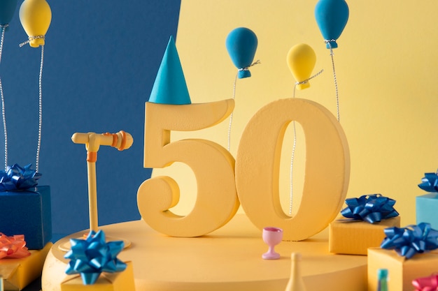 Foto gratuita arreglo festivo de 50 cumpleaños con globos.