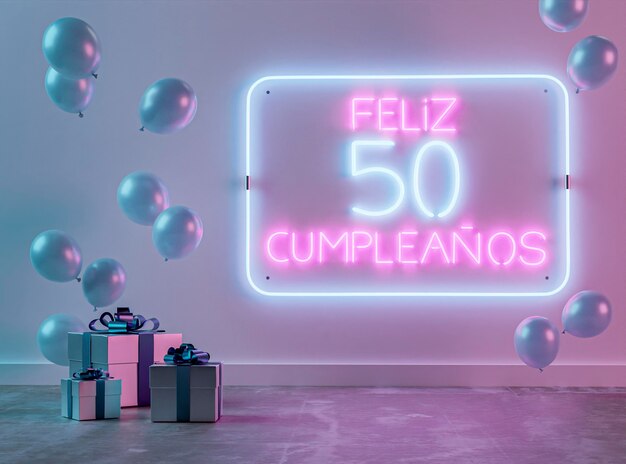 Arreglo festivo de 50 cumpleaños de neón