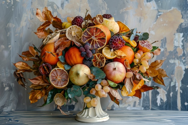 Foto gratuita arreglo con frutas y verduras secas decorativas