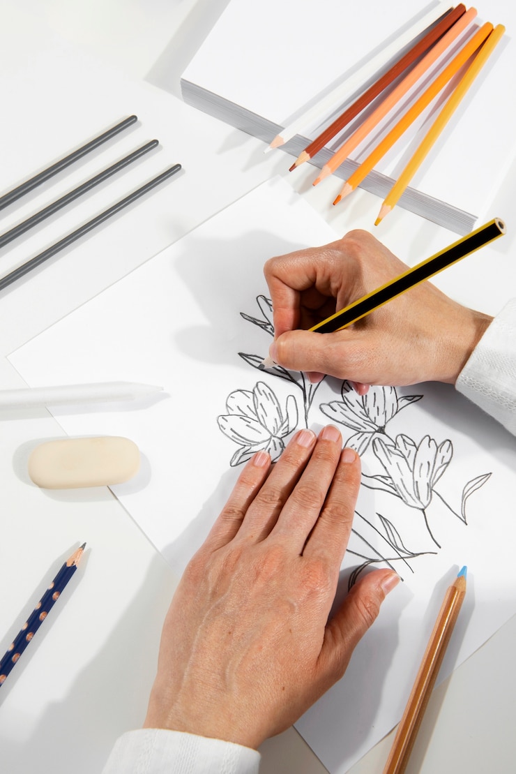 Foto gratuito arreglo de herramientas de illustrator bodegón