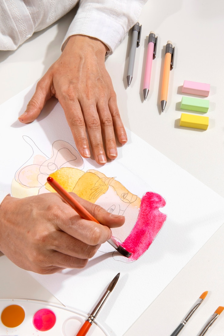 Foto gratuito arreglo de herramientas de illustrator bodegón