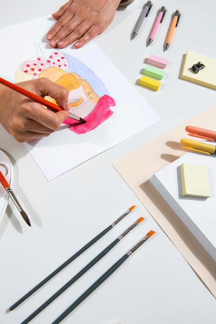 Foto gratuito arreglo de herramientas de illustrator bodegón