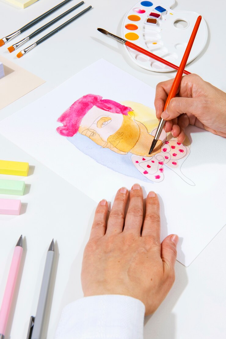 Foto gratuito arreglo de herramientas de illustrator bodegón