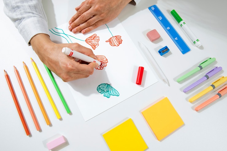 Foto gratuito arreglo de herramientas de illustrator bodegón