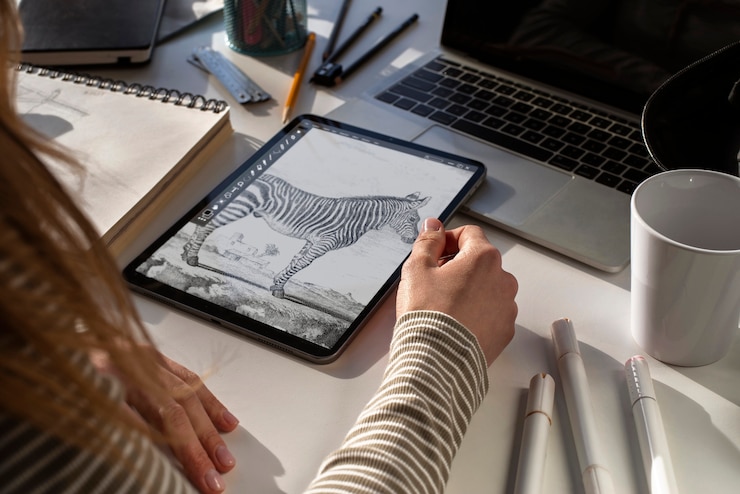 Foto gratuito arreglo de herramientas de ilustradores bodegón
