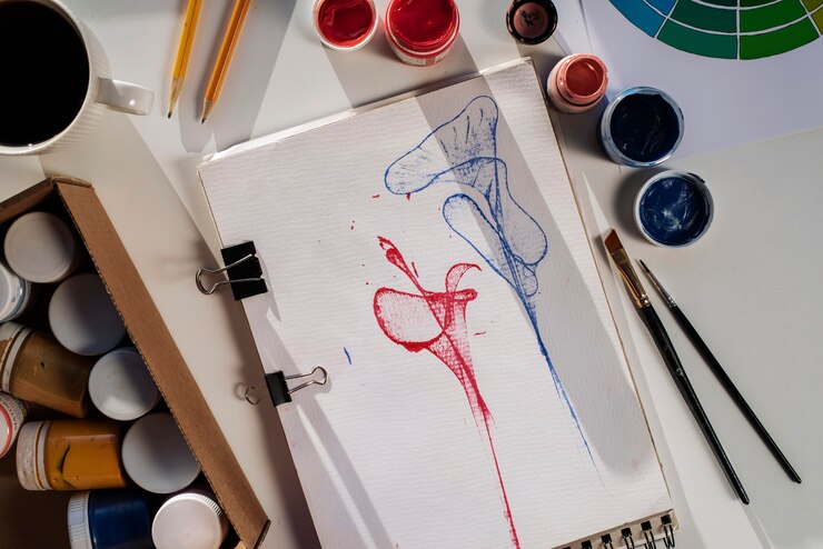 Foto gratuito arreglo de herramientas de ilustradores bodegón