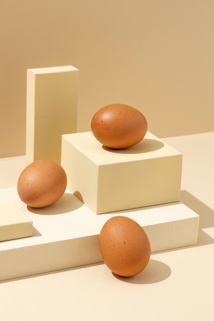 Arreglo de huevos con elementos geométricos.