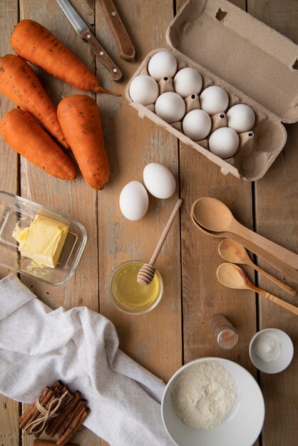 Arreglo de ingredientes de comida plana laicos