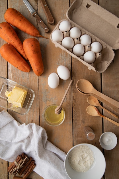 Arreglo de ingredientes de comida plana laicos