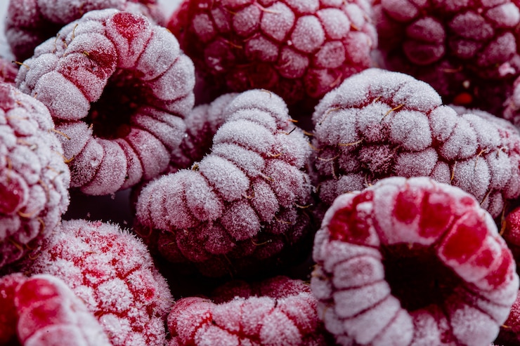 Foto gratuito arreglo macro de frutas congeladas