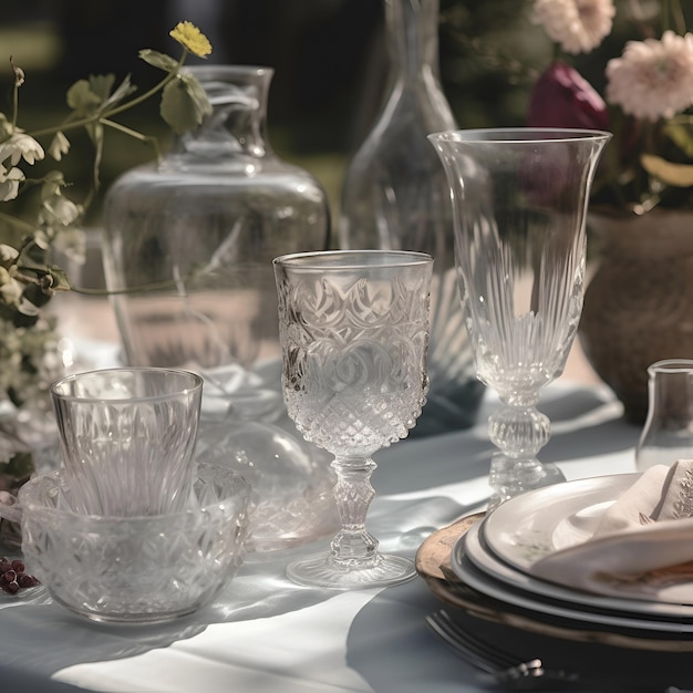 Foto gratuita arreglo de mesa de boda con vasos vacíos y cubiertos