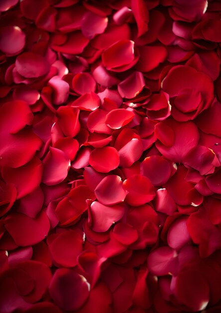Arreglo de pétalos de rosas desde arriba