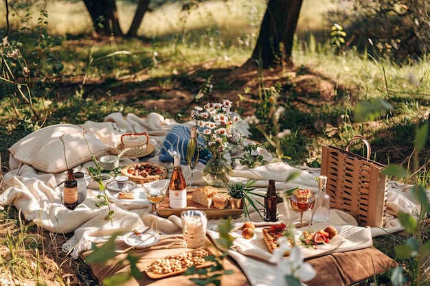 Foto gratuita arreglo de picnic con comida deliciosa