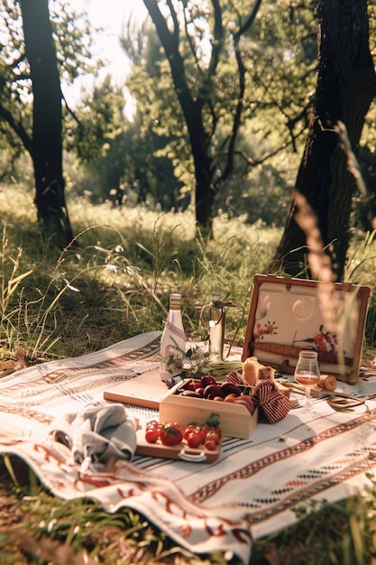 Arreglo de picnic con comida deliciosa