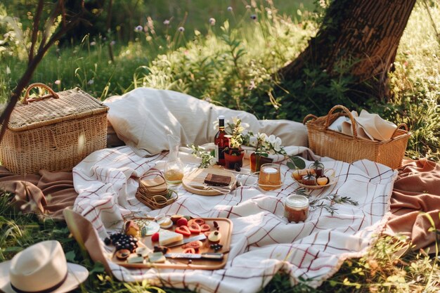 Arreglo de picnic con comida deliciosa