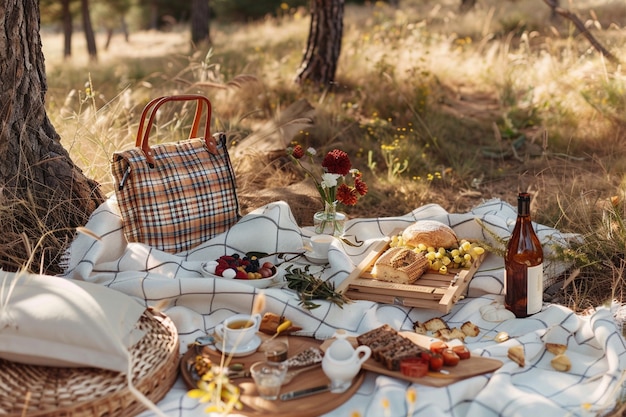 Foto gratuita arreglo de picnic con comida deliciosa