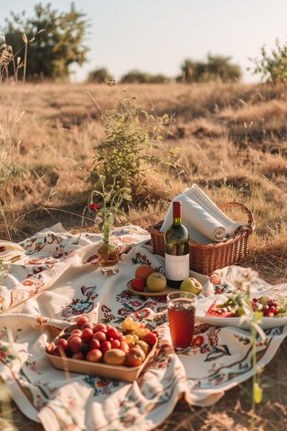 Arreglo de picnic con comida deliciosa
