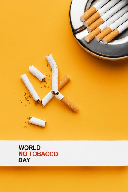 Arreglo plano de elementos del día sin tabaco