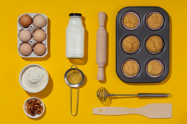 Foto gratuita arreglo plano de ingredientes de recetas