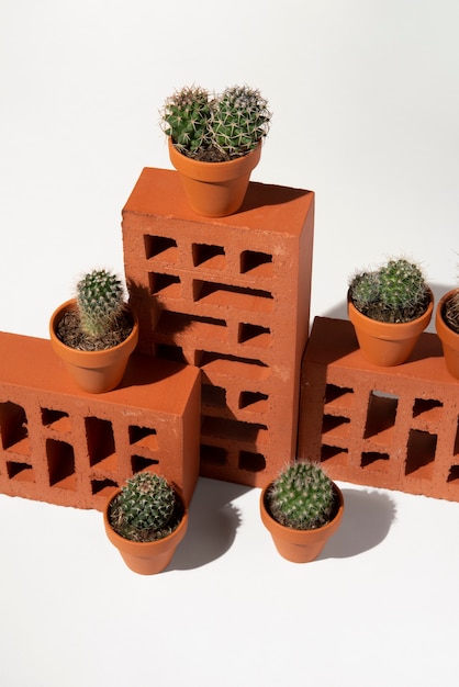 Foto gratuita arreglo de plantas de cactus bodegón