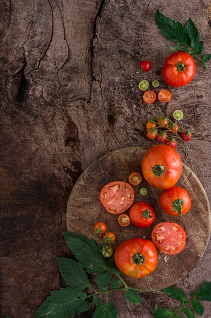 Arreglo de tomates frescos de vista superior