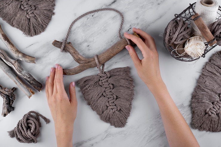 Foto gratuito arreglo tradicional de macramé en el interior