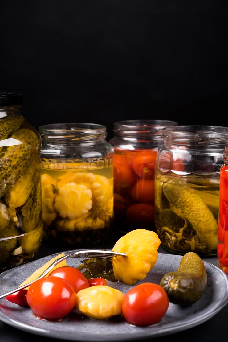 Foto gratuito arreglo de verduras en conserva