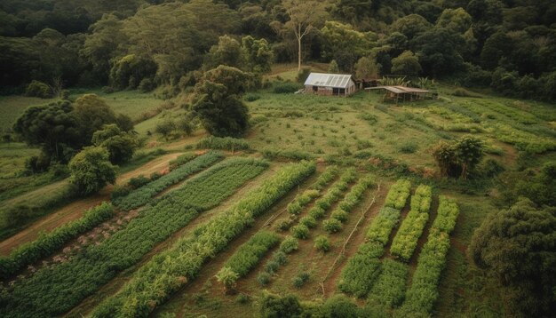 Los arrozales en terrazas muestran la cosecha de otoño de Bali generada por IA