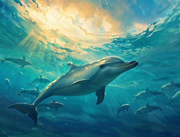 Foto gratuita arte digital de los delfines