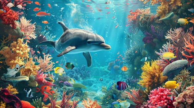 Foto gratuita arte digital de los delfines